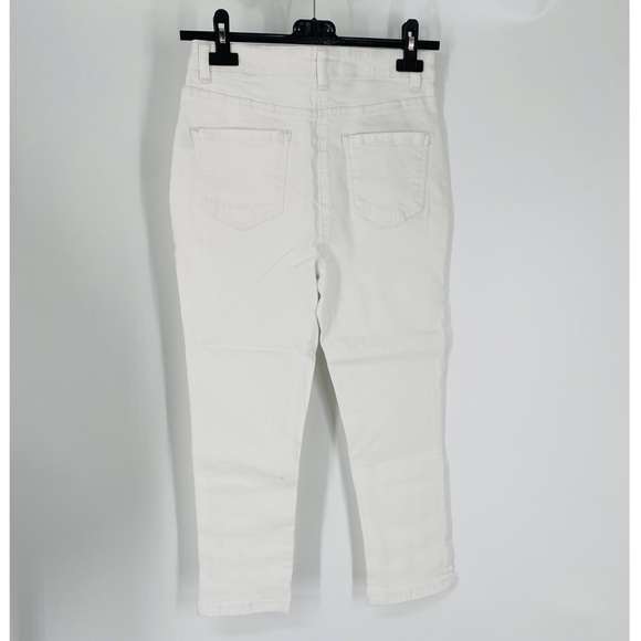 White High Waist Split Hem Skinny Capri Jeans Denim Pants - Picture 13 of 14